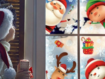 Listing 7 of 7 for 8 Pcs 30x20CM Christmas Snowflake Santa Claus Reindeer Window Clings Stickers