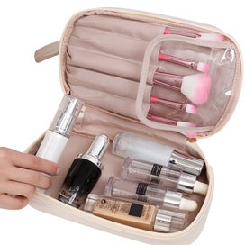 Listing 4 of 9 for Large Makeup Bag Double Layer Cosmetic Bag Travel Makeup Bag -White