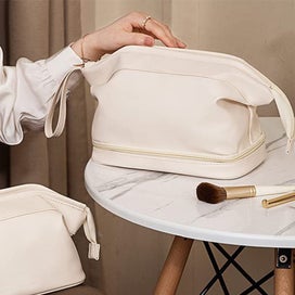 Listing 7 of 9 for Large Makeup Bag Double Layer Cosmetic Bag Travel Makeup Bag -White