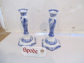 Listing 1 of 5 for SPODE BLUE ITALIAN CANDLESTICKS + DISPLAY SIGN