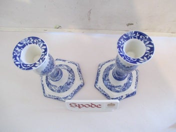 Listing 4 of 5 for SPODE BLUE ITALIAN CANDLESTICKS + DISPLAY SIGN