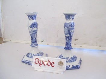Listing 5 of 5 for SPODE BLUE ITALIAN CANDLESTICKS + DISPLAY SIGN