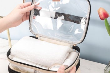 Listing 2 of 4 for Double Layer Portable Makeup Bag Organizer for Travel-Beige