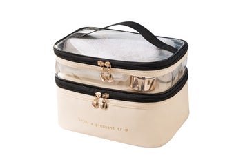 Listing 4 of 4 for Double Layer Portable Makeup Bag Organizer for Travel-Beige