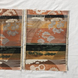 Listing 6 of 12 for Vintage Japanese Woven Silk Obi Fabric X2 Pieces