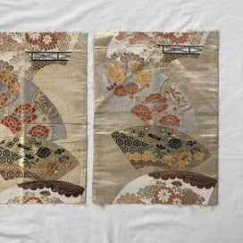 Listing 2 of 12 for Vintage Japanese Woven Silk Obi Fabric X2 Pieces