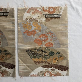 Listing 2 of 20 for Japanese Woven Silk Obi Vintage Fabric Pieces X2