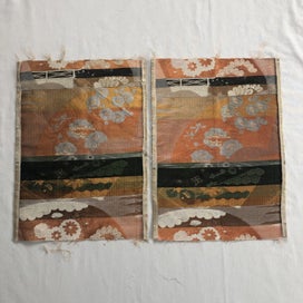 Listing 6 of 20 for Japanese Woven Silk Obi Vintage Fabric Pieces X2