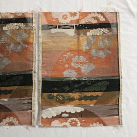 Listing 7 of 20 for Japanese Woven Silk Obi Vintage Fabric Pieces X2