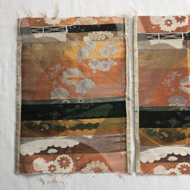 Listing 5 of 20 for Japanese Woven Silk Obi Vintage Fabric Pieces X2