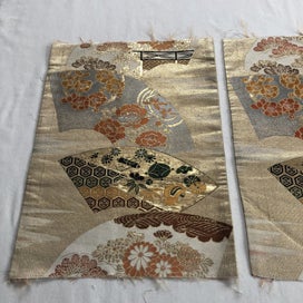 Listing 4 of 20 for Japanese Woven Silk Obi Vintage Fabric Pieces X2