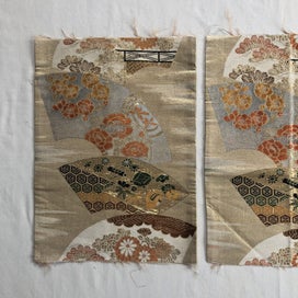 Listing 8 of 20 for Japanese Woven Silk Obi Vintage Fabric Pieces X2