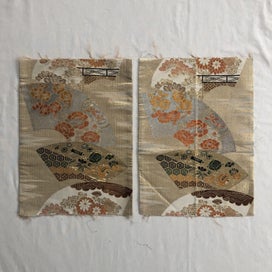 Listing 9 of 20 for Japanese Woven Silk Obi Vintage Fabric Pieces X2