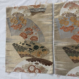 Listing 11 of 20 for Japanese Woven Silk Obi Vintage Fabric Pieces X2