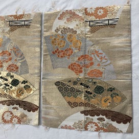 Listing 12 of 20 for Japanese Woven Silk Obi Vintage Fabric Pieces X2