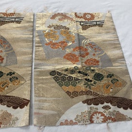 Listing 14 of 20 for Japanese Woven Silk Obi Vintage Fabric Pieces X2