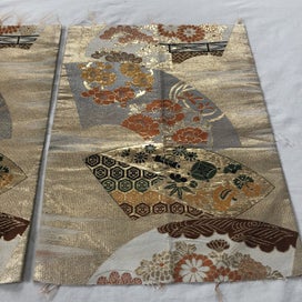 Listing 16 of 20 for Japanese Woven Silk Obi Vintage Fabric Pieces X2
