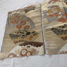 Listing 17 of 20 for Japanese Woven Silk Obi Vintage Fabric Pieces X2