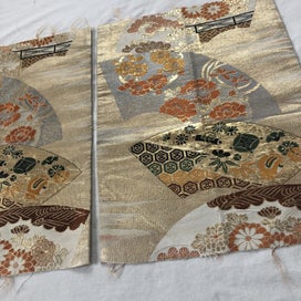 Listing 20 of 20 for Japanese Woven Silk Obi Vintage Fabric Pieces X2