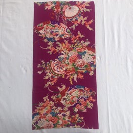 Listing 5 of 10 for Japanese Vintage Silk Kimono Panel Fabric Piece Bright Floral Print