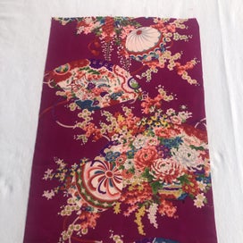 Listing 4 of 10 for Japanese Vintage Silk Kimono Panel Fabric Piece Bright Floral Print