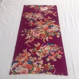 Listing 10 of 10 for Japanese Vintage Silk Kimono Panel Fabric Piece Bright Floral Print
