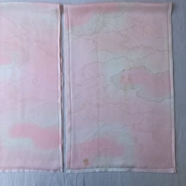 Listing 18 of 20 for Vintage Pink Woven Cloud Japanese Silk Kimono Fabric Panels X2