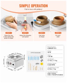 Listing 10 of 15 for Mini Pottery Wheel Electric Ceramic Wheel Machine 0-320RPM Speed White