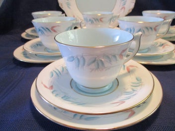 Listing 1 of 6 for Delightful AYNSLEY Bone China Tea Set – six trios/cake plate
