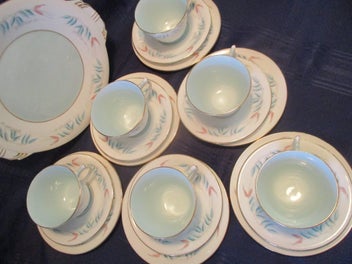 Listing 6 of 6 for Delightful AYNSLEY Bone China Tea Set – six trios/cake plate