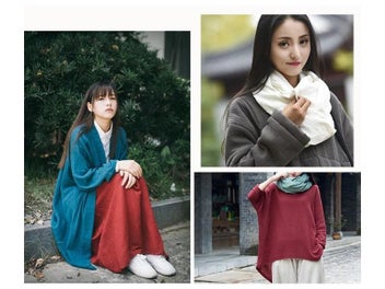 Listing 6 of 10 for 130x50cm Thin Solid Color Sand Washing Cotton Linen Cloth Slub Soft Fabric For