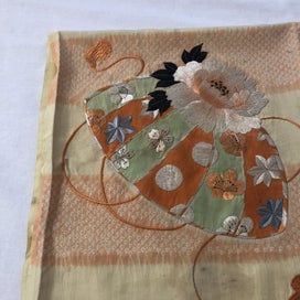 Listing 11 of 18 for Vintage Japanese Embroidered Silk Panel Fabric Piece Hand Dyed Shibori