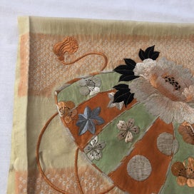 Listing 13 of 18 for Vintage Japanese Embroidered Silk Panel Fabric Piece Hand Dyed Shibori