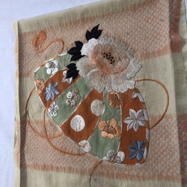 Listing 14 of 18 for Vintage Japanese Embroidered Silk Panel Fabric Piece Hand Dyed Shibori