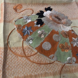 Listing 16 of 18 for Vintage Japanese Embroidered Silk Panel Fabric Piece Hand Dyed Shibori