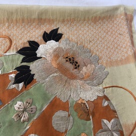 Listing 17 of 18 for Vintage Japanese Embroidered Silk Panel Fabric Piece Hand Dyed Shibori