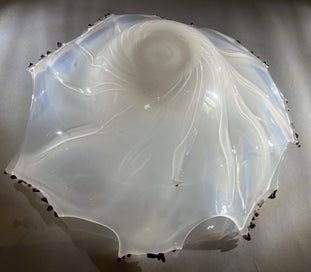 Listing 4 of 10 for Vintage Large Opalescent Art Glass Bowl with Applied Red Glass Detail