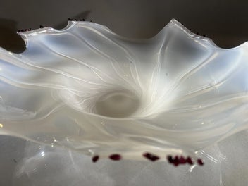 Listing 6 of 10 for Vintage Large Opalescent Art Glass Bowl with Applied Red Glass Detail