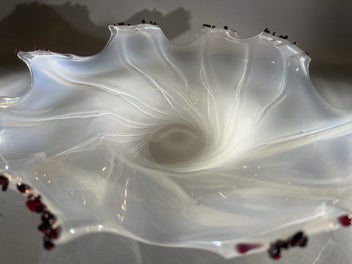 Listing 9 of 10 for Vintage Large Opalescent Art Glass Bowl with Applied Red Glass Detail