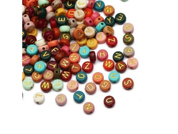 Listing 4 of 10 for Mixed Letter Acrylic Beads Round Flat Loose Spacer Alphabet Beads For Jewelry