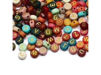Listing 5 of 10 for Mixed Letter Acrylic Beads Round Flat Loose Spacer Alphabet Beads For Jewelry