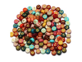 Listing 6 of 10 for Mixed Letter Acrylic Beads Round Flat Loose Spacer Alphabet Beads For Jewelry