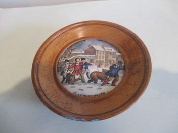 Listing 1 of 3 for POT LID .RARE. "ALAS POOR BRUIN". FRAMED.EXCELLENT FRONT