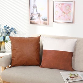 Listing 3 of 3 for Vegan Leather Throw Pillow Covers - 2pack