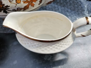 Listing 10 of 15 for Rare vintage Wade England tea set, ivory and gold grapevine , creamer sugar