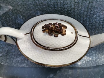 Listing 7 of 15 for Rare vintage Wade England tea set, ivory and gold grapevine , creamer sugar