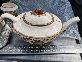 Listing 5 of 15 for Rare vintage Wade England tea set, ivory and gold grapevine , creamer sugar