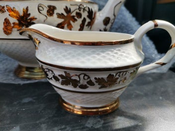 Listing 9 of 15 for Rare vintage Wade England tea set, ivory and gold grapevine , creamer sugar