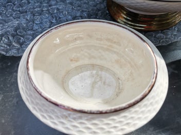 Listing 15 of 15 for Rare vintage Wade England tea set, ivory and gold grapevine , creamer sugar