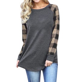 Listing 2 of 17 for Plain Long Sleeve Plaid Blouse